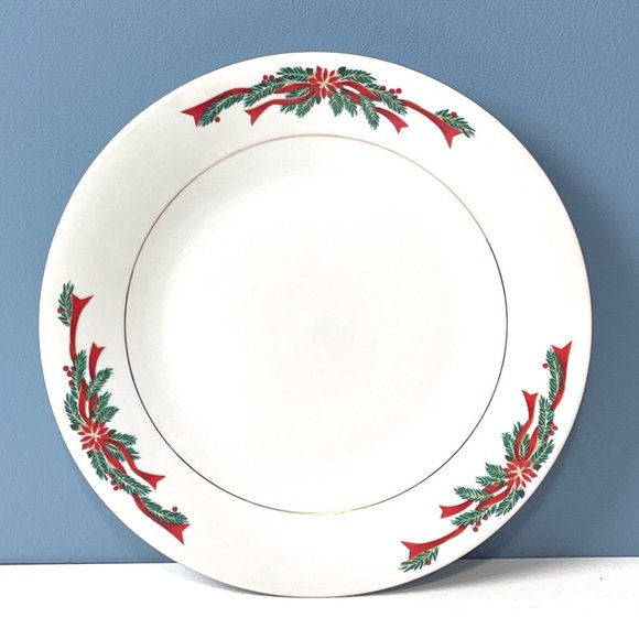 Vintage NEW Fairfield Porcelain, Poinsettias‎ & Ribbon, cake plate with server. - Picture 4 of 5